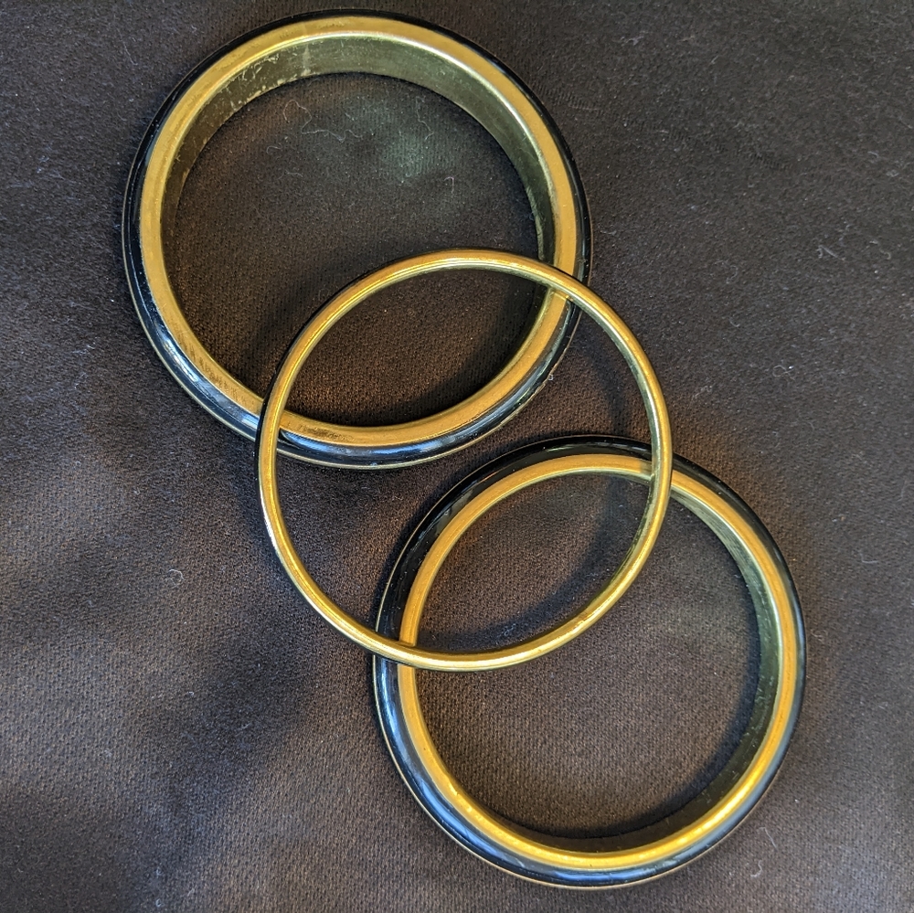 Chico's Gold-Tone and Black 3 bracelet bangle set